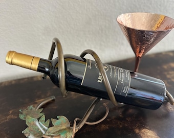 Wine Bottle Holder Steel and Patina Leaves