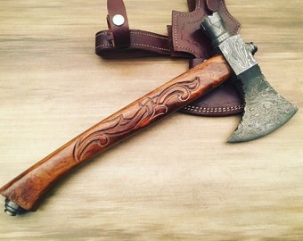 HFK Custom Handmade Damascus Steel Blade HatchetPipe Viking Axe 