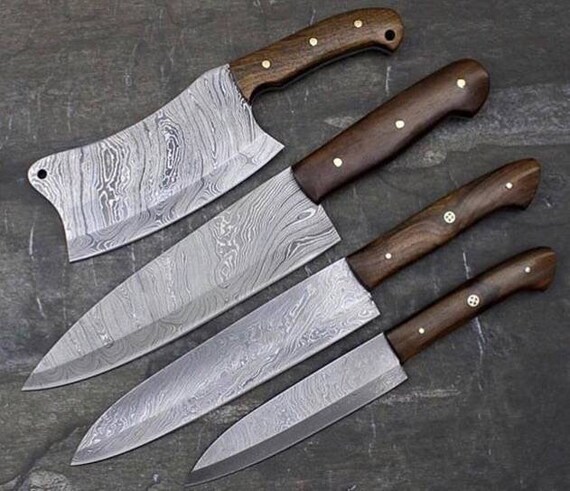 Beautiful Custom Handmade Damascus Steel Chef Knives Set S001 Etsy