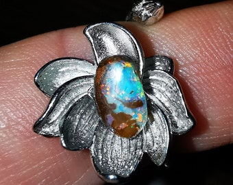 Silver Ring with Boulder Opal