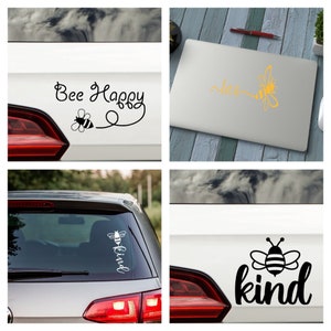 Bee Happy Waterproof Small Cute Stickers - 4 Styles - Car Sticker - Laptop Stickers - Wall Decal - Bee Gifts for Home