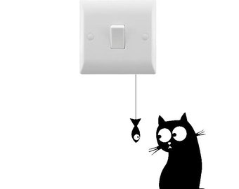 Cat Peering into Fish Bowl small light switch Sticker Car Decal