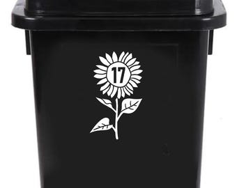 Sunflower Wheelie Bin Number Stickers – Custom House Numbers, Pack of 4