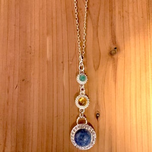 Dangling Gemstone Train Pendant with Blue Sodalite, Golden Citrine, and Green Aventurine Gemstones in Sterling Silver and Swarovski Crystals
