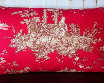 Handmade red Toile de Jouy Pillowcase 49x27