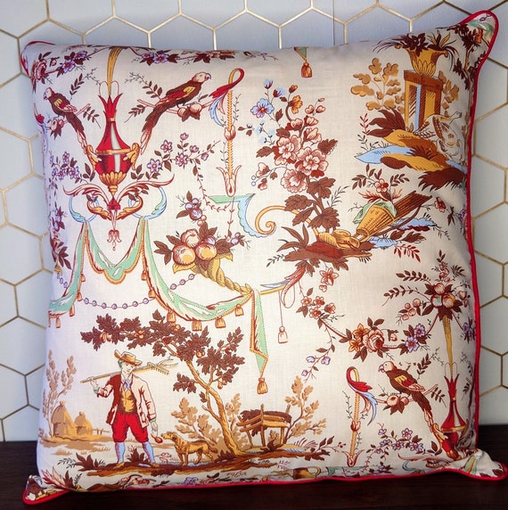 Vintage Handmade Toile De Jouy Pillowcase 40x40 Etsy