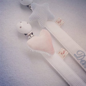 Personalized star and heart pacifier chain with wooden clip