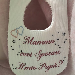 Personalized embroidered bib with marriage proposal