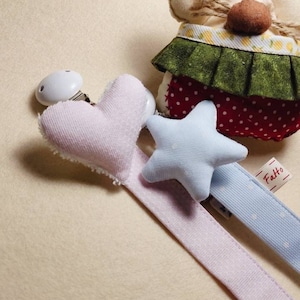 Pacifier holder for babies in fabric with adapter for MAM pacifiers