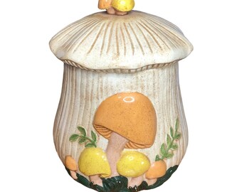 Arnels Vintage Mushroom Canister Cookie Jar Large Ceramic 1970s 1980s Kitchen Decor