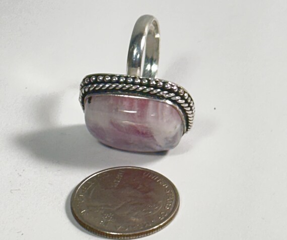 925 Silver 14 Gram Large Rectangular Pink Moonsto… - image 12