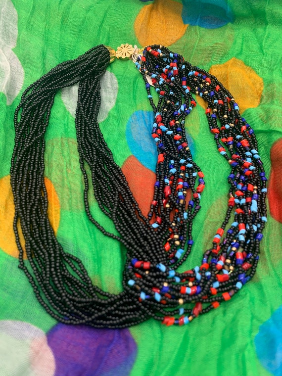 Czechoslovakia Black and Multi Color Multi Strand… - image 5