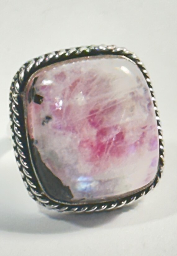925 Silver 14 Gram Large Rectangular Pink Moonsto… - image 10