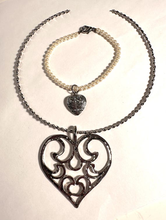 Jewelry Set:  Large 2 1/4" x 2" Silver Tone Scrol… - image 2