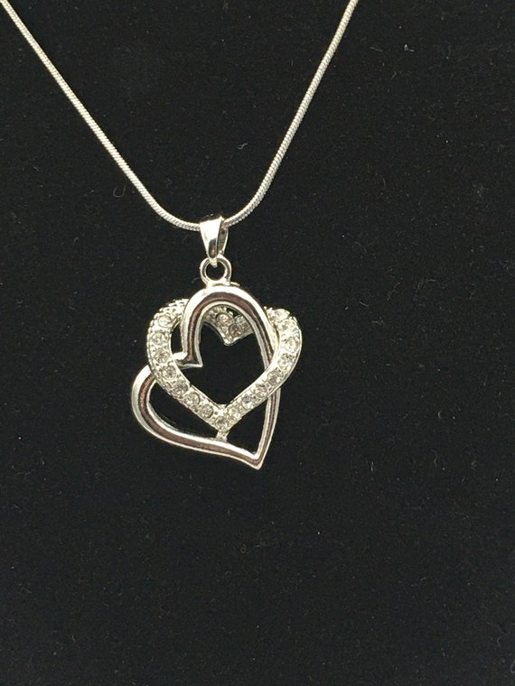Necklace Silver Tone Two Hearts Entwined