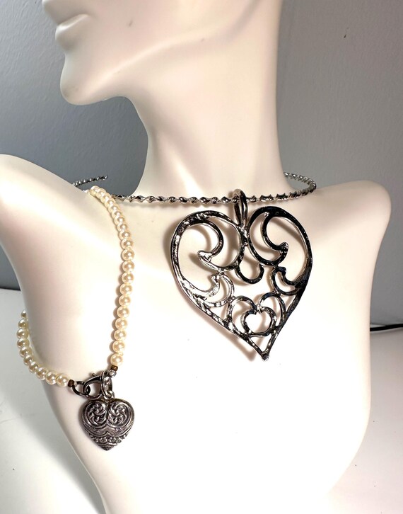 Jewelry Set:  Large 2 1/4" x 2" Silver Tone Scrol… - image 3