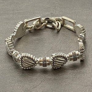 Silver Tone and Black Heavy Ornate Heart and Square Link Bracelet with Extension