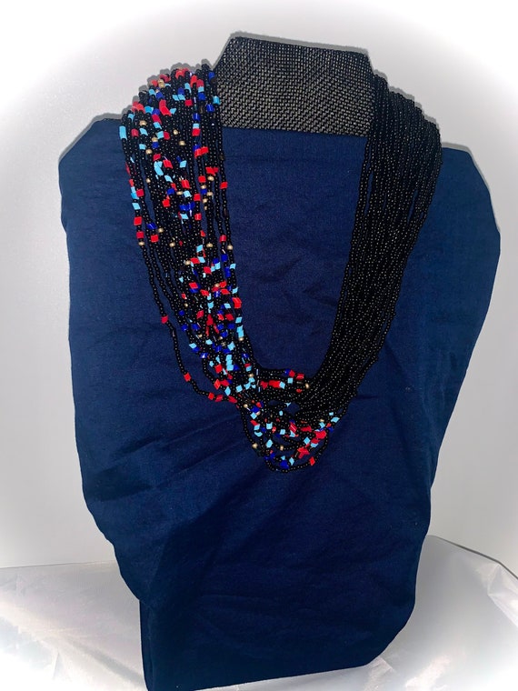 Czechoslovakia Black and Multi Color Multi Strand… - image 6