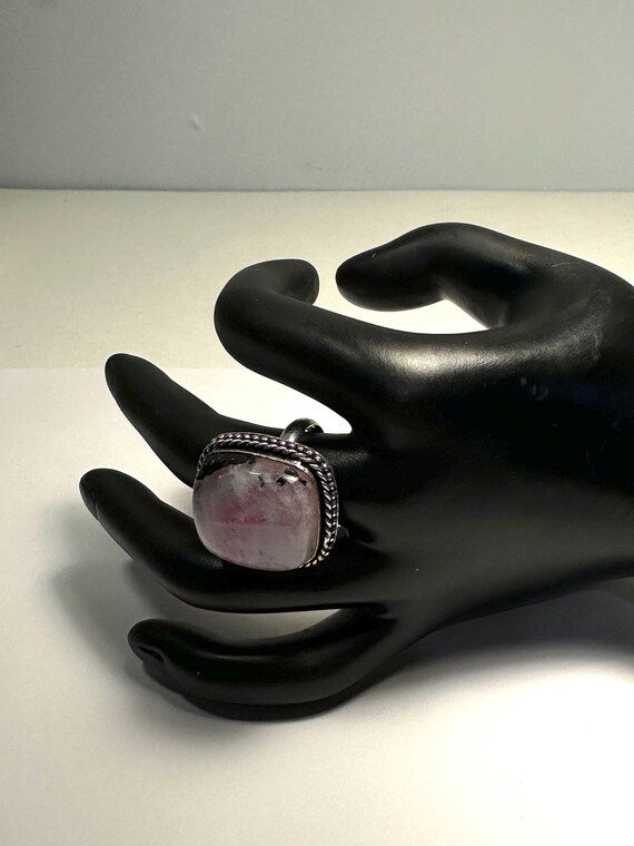 925 Silver 14 Gram Large Rectangular Pink Moonsto… - image 9