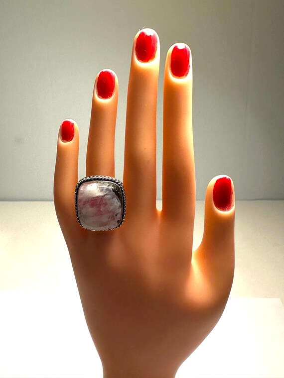 925 Silver 14 Gram Large Rectangular Pink Moonsto… - image 3