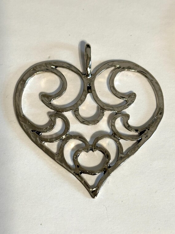 Jewelry Set:  Large 2 1/4" x 2" Silver Tone Scrol… - image 4