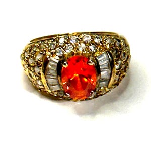 Ring 925 and Maker&#39;s Mark Mandarin Garnet and Clear Natural CZ Stones Size 5 1/2