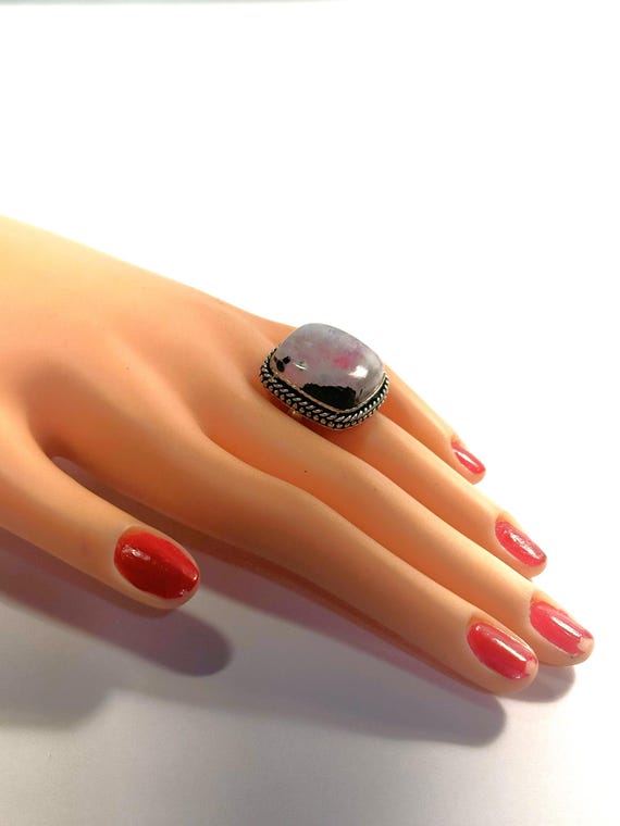 925 Silver 14 Gram Large Rectangular Pink Moonsto… - image 11