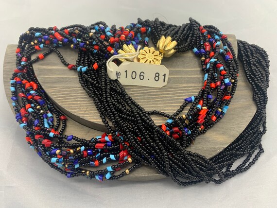 Czechoslovakia Black and Multi Color Multi Strand… - image 3