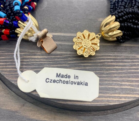 Czechoslovakia Black and Multi Color Multi Strand… - image 2