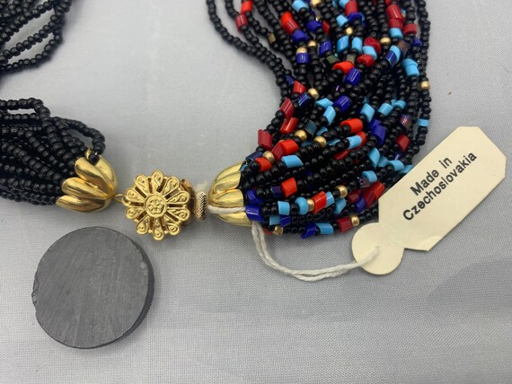 Czechoslovakia Black and Multi Color Multi Strand… - image 8