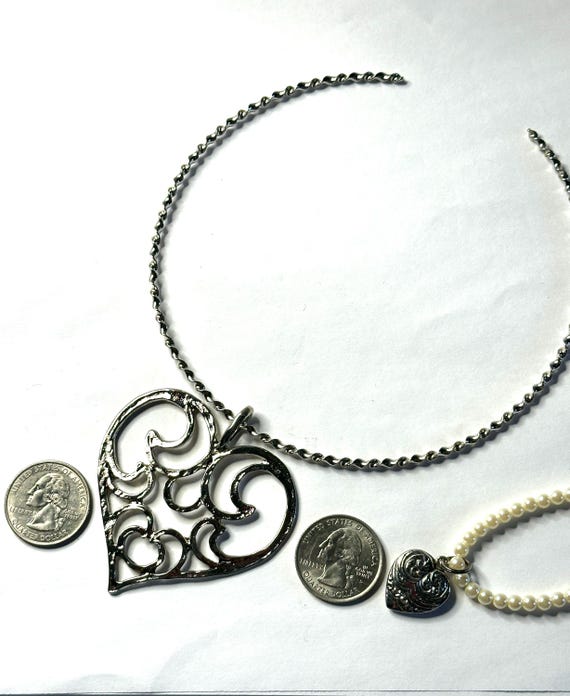 Jewelry Set:  Large 2 1/4" x 2" Silver Tone Scrol… - image 10