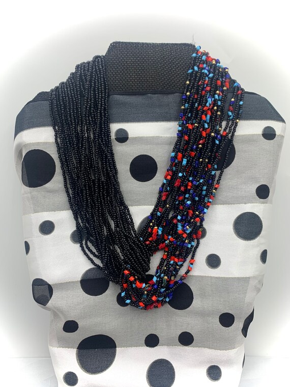 Czechoslovakia Black and Multi Color Multi Strand… - image 4
