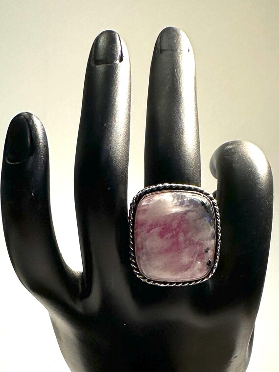 925 Silver 14 Gram Large Rectangular Pink Moonsto… - image 2