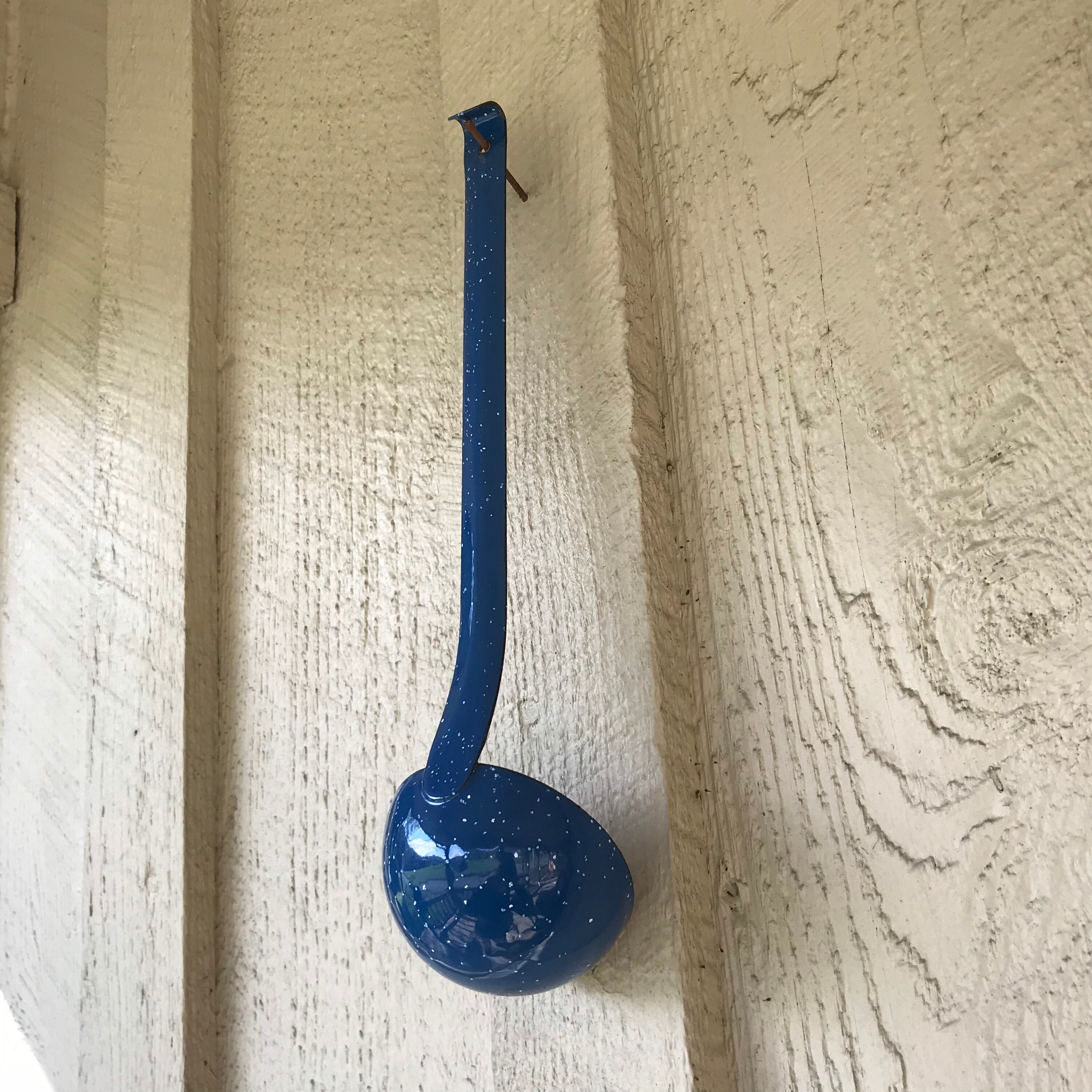 Vintage Blue White Speckled Enamelware Spoon Ladle Set Duck Etsy