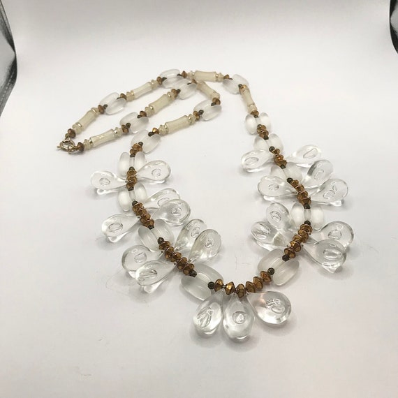 Vintage Clear and Gold Beaded Lucite Necklace Ele… - image 3