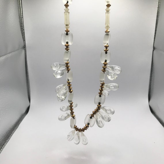 Vintage Clear and Gold Beaded Lucite Necklace Ele… - image 2