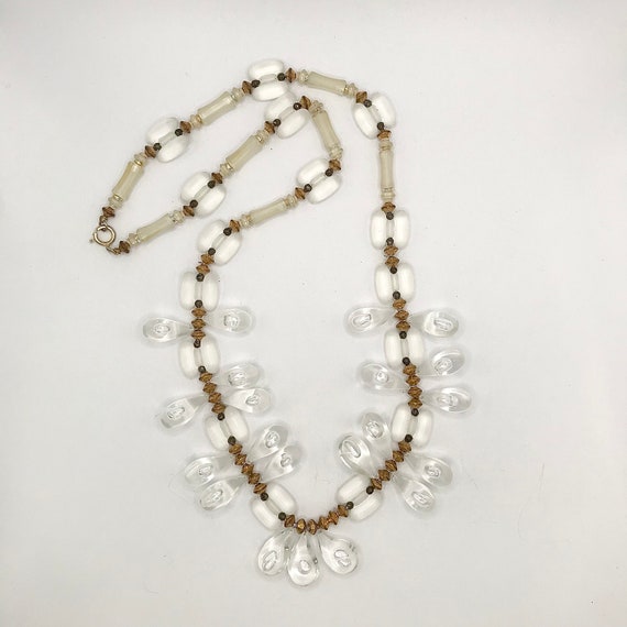 Vintage Clear and Gold Beaded Lucite Necklace Ele… - image 1