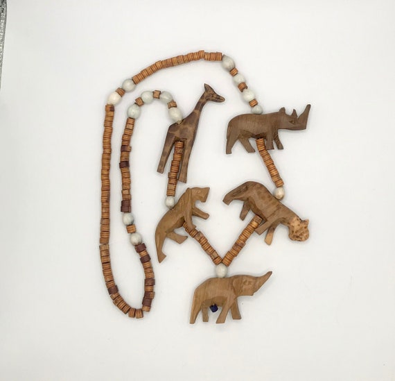 Vintage Wood Animal Shape Necklace Rare African N… - image 1