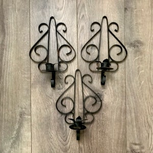 Vintage Wrought Iron Candle Sconce Small Taper Candle Holder Metal Scroll Wall decor Antique Candle Holder Gothic Black Candle Mid Century