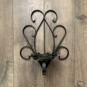 Vintage Wrought Iron Candle Sconce Wall Candle Holder 12 inch Metal Scroll Wall decor Antique Candle Holder Gothic Black Candle Mid Century