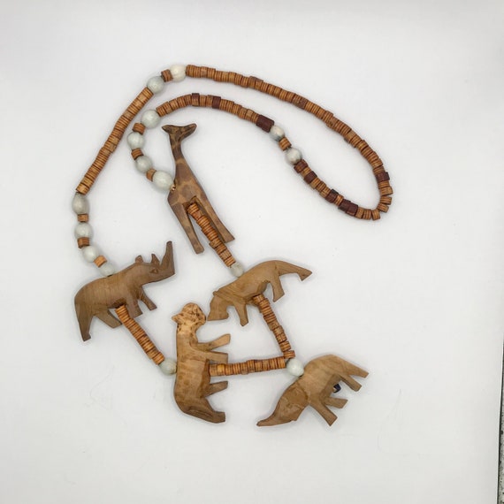 Vintage Wood Animal Shape Necklace Rare African N… - image 5