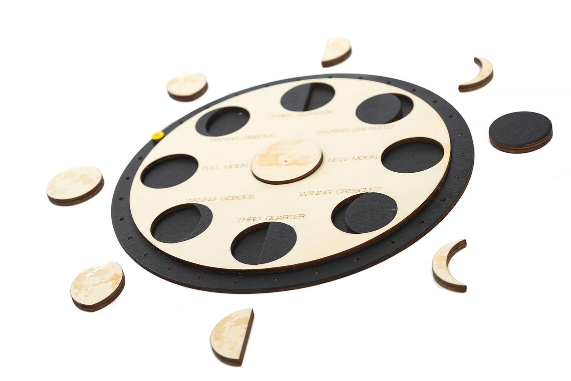 Wooden Moon Phases Puzzle, Montessori Learning Toy, Space Astronomy ...