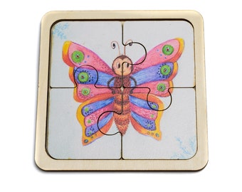 Butterfly Wooden Puzzle, Educational Toy for Kids, Large 4-Piece