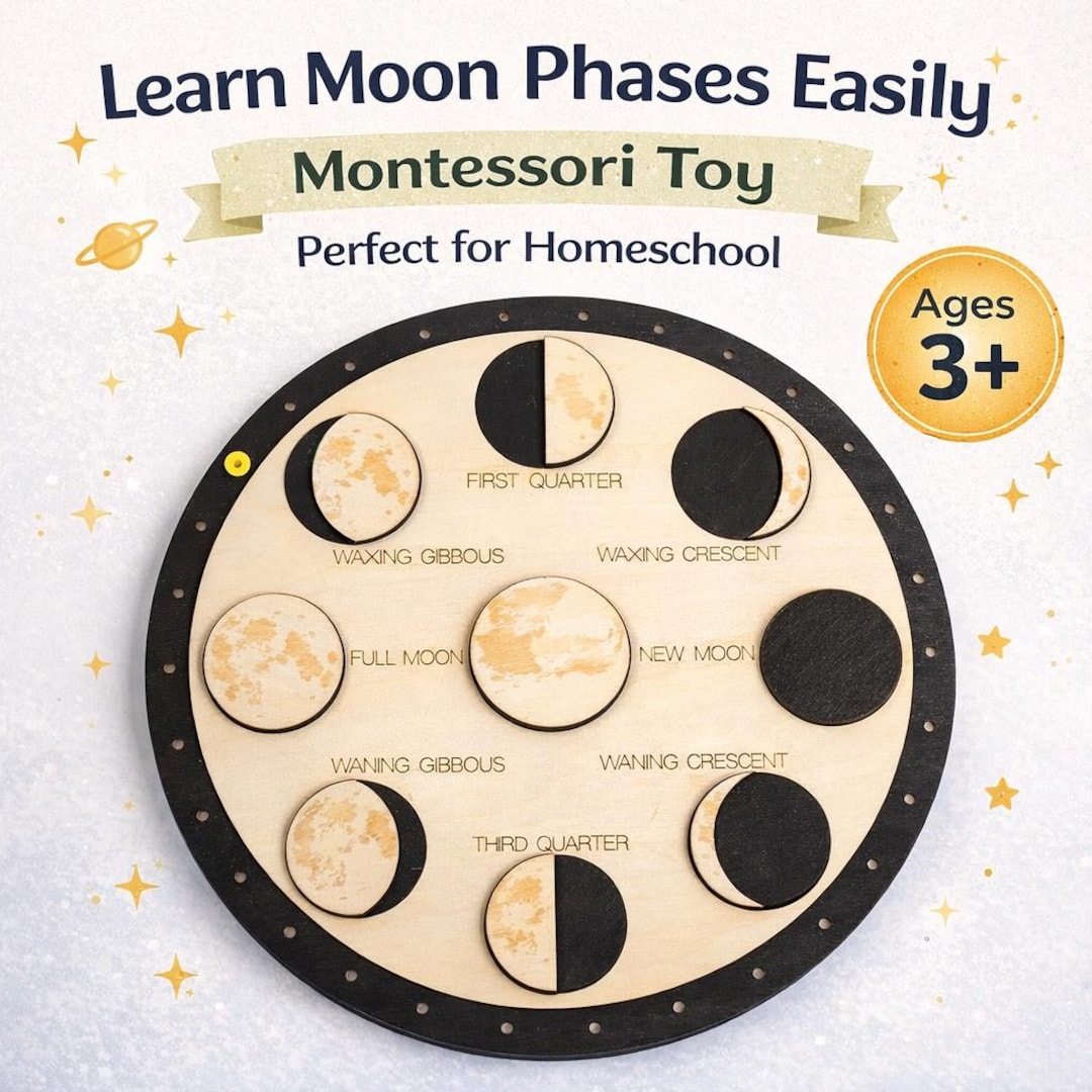 Wooden Moon Phases Puzzle, Montessori Learning Toy, Space Astronomy ...