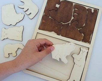 Symmetrie-Puzzle Bären/Pädagogisches Nistspielzeug/Montessori-Material