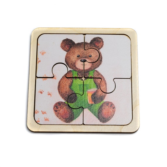 Teddy Bear Wooden Puzzle – Large 4-piece First Puzzle for Toddlers