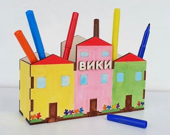 DIY Pencil holder kids/House pencil holder for desk/Creative gift for kids