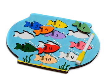 Fish Counting Game – Montessori Wooden Math Puzzle for Toddlers