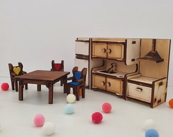 Dollhouse furniture kitchen, Miniature furniture, Pretend play