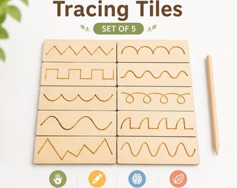 Montessori Pattern Tracing Tiles, Wooden Pre Writing Toy, Fine Motor Activity, Preschool Learning Set